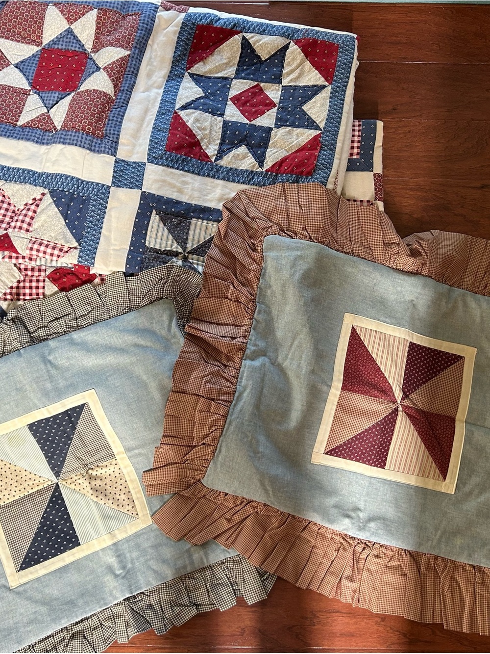 Set of two twin matching comforters and two hand made coordinating pillow shams